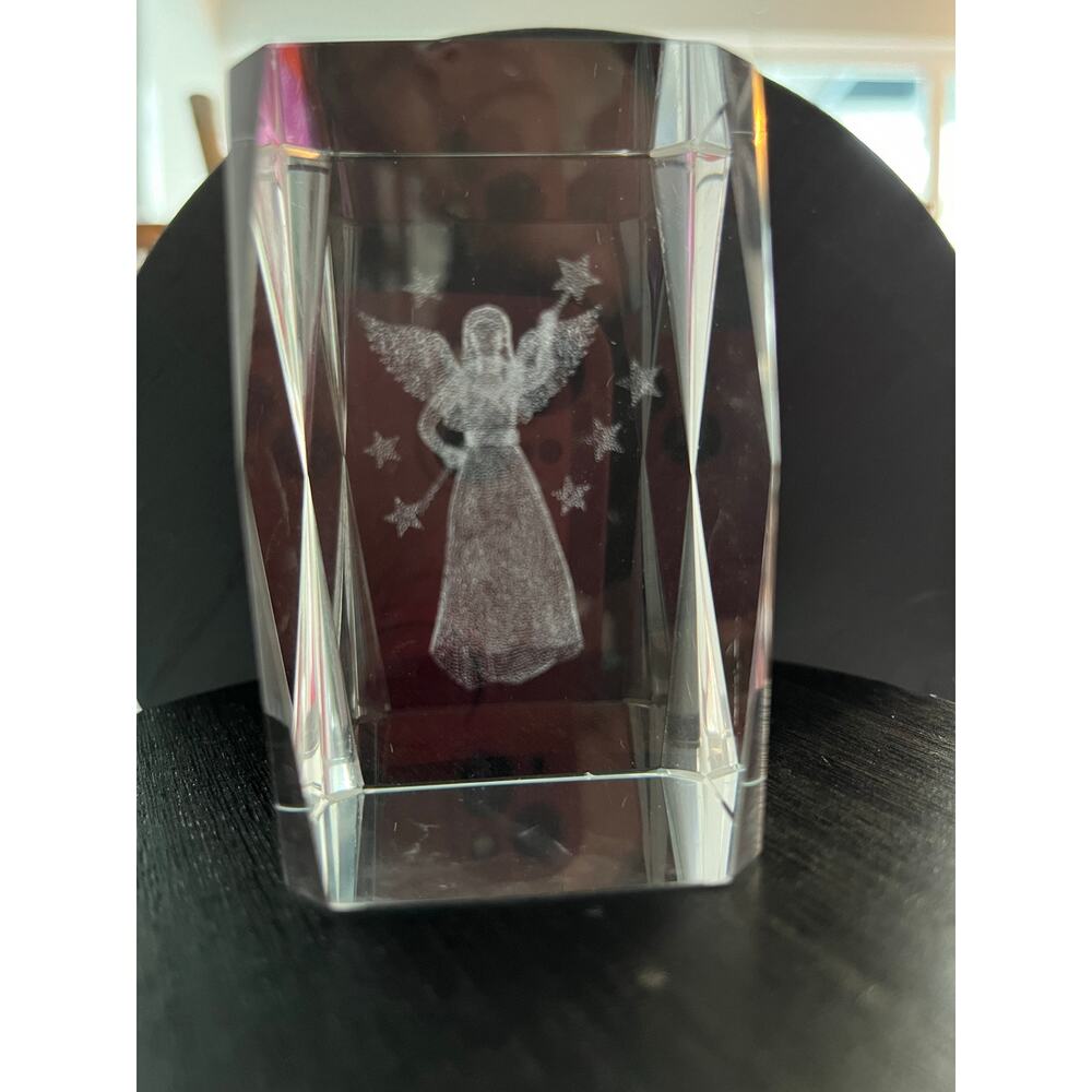 Crystal Clear Glass 3D Laser Etched 3x2x2"  Angel Fairy Paperweight Nice Gift